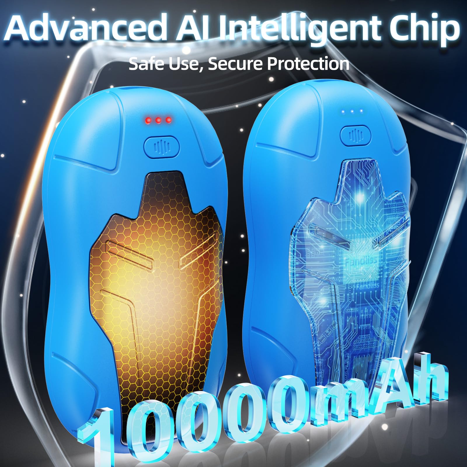 Scaldamani Elettrico Ricaricabile 10000mAh Riscaldato Su Due Lati USB Riutilizzabile 2s a Riscaldamento Rapido Adatto per l'Inverno/Natale