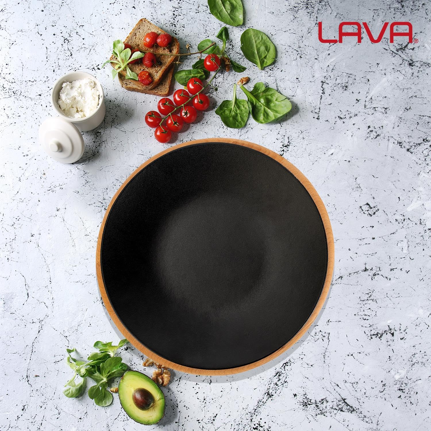 Lava Döküm Yuvarlak Tabak, Çap 25, Ahşap Altlıklı - LV AS 170