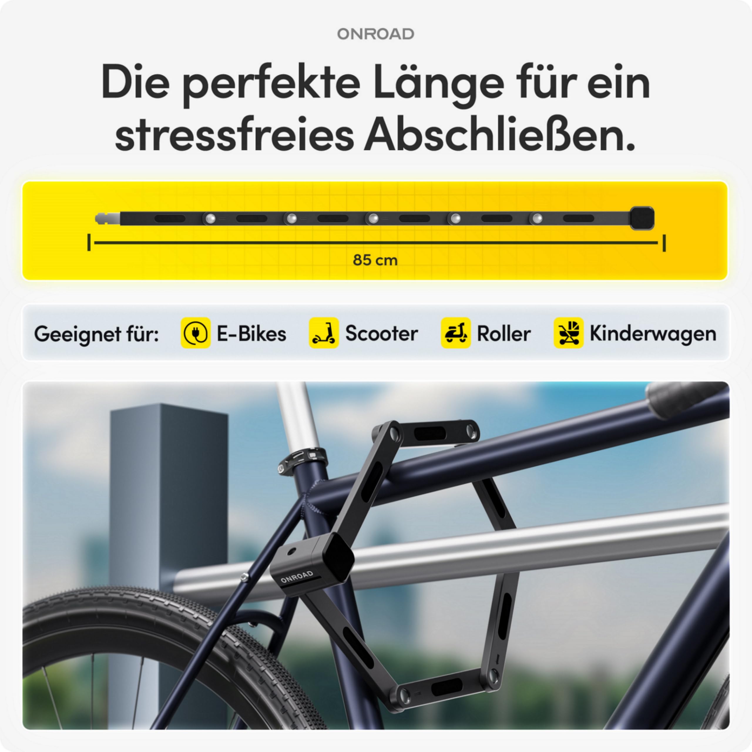 Faltschloss Fahrrad Onlock Pro 85cm diebstahlsicher – Fahrradschloss hohe Sicherheit – Robustes & kompaktes Fahrradschloss Faltschloss mit Halterung – Fahrrad Schloß ideal für E-Bike