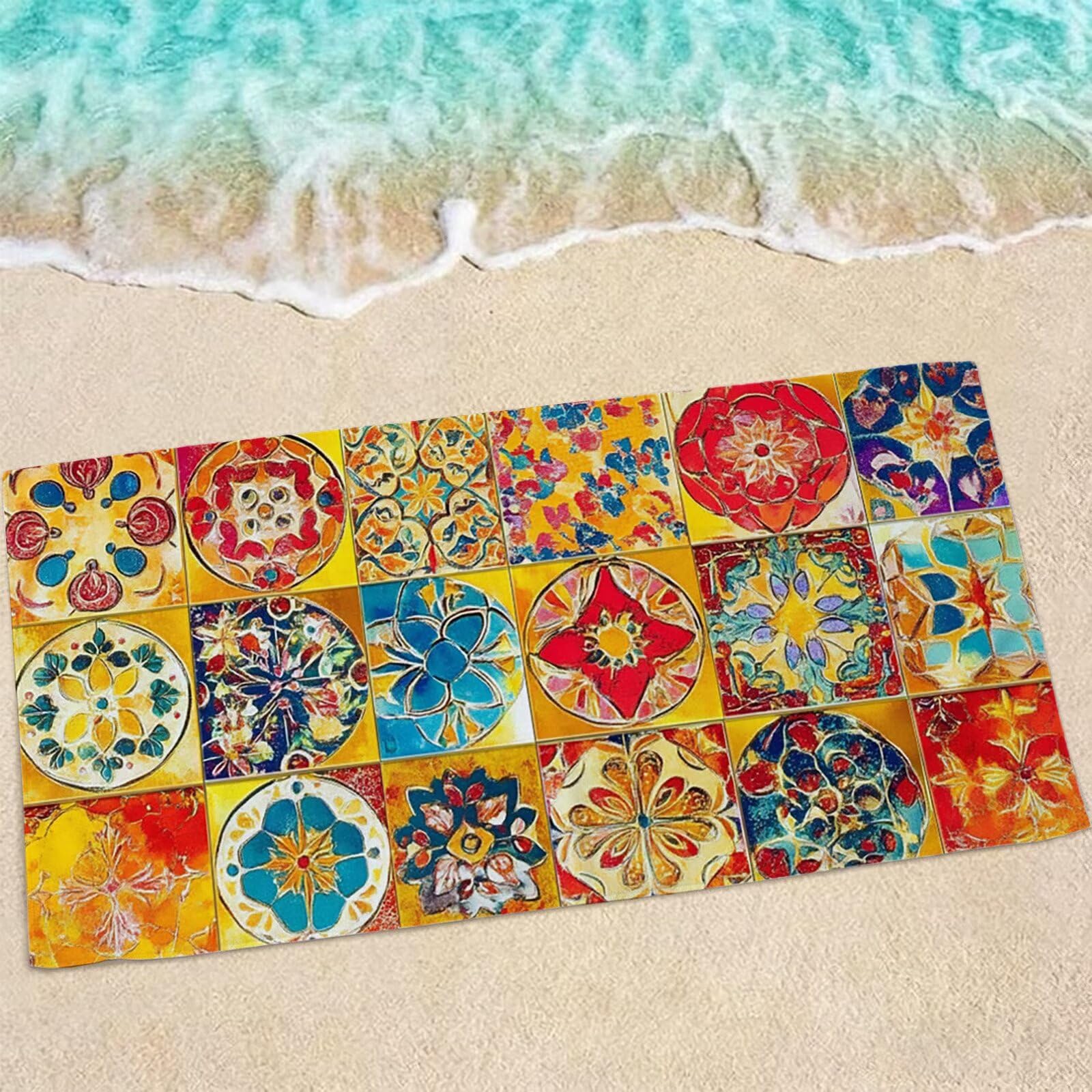 Serviette piscine anti-sable et compacte au style ethnique abstrait