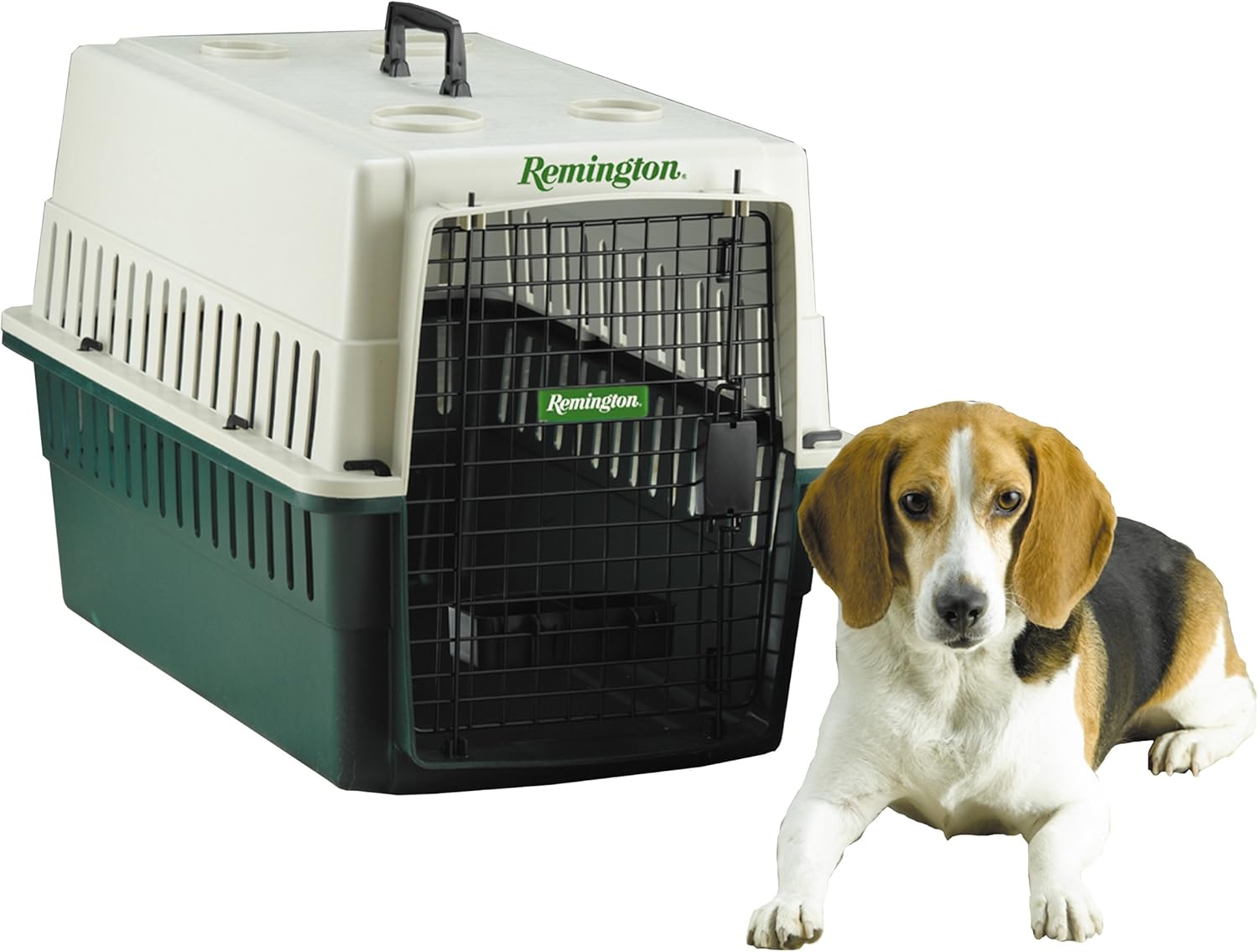 Remington Plastic Kennel, Medium, 26Inch L by 17Inch W by 18Inch H, Beige/Green