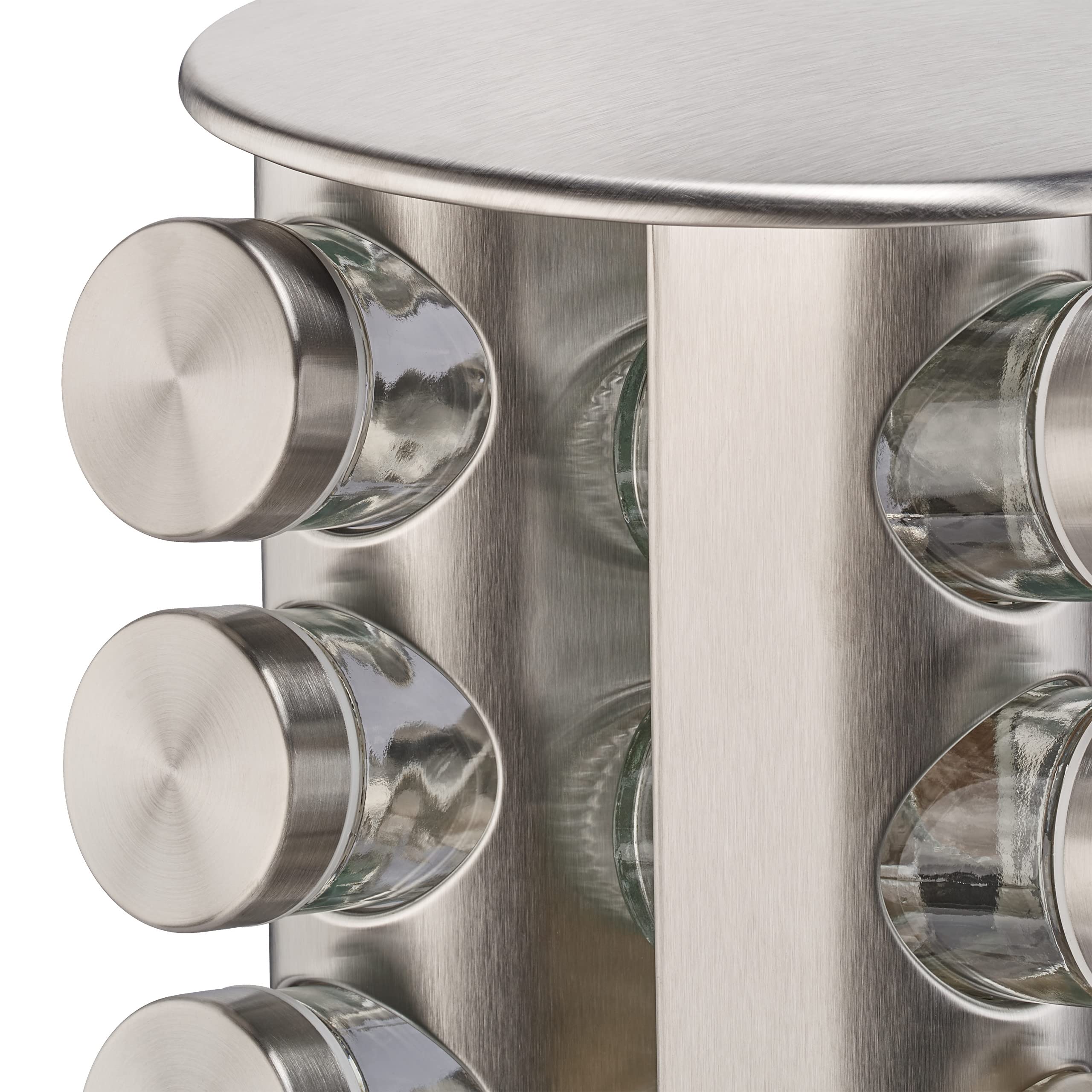 Relaxdays Portaspezie da Cucina, con 20 Barattoli, 40 Etichette, Girevole a 360°, Riempibile, Acciaio Inox, Argentato