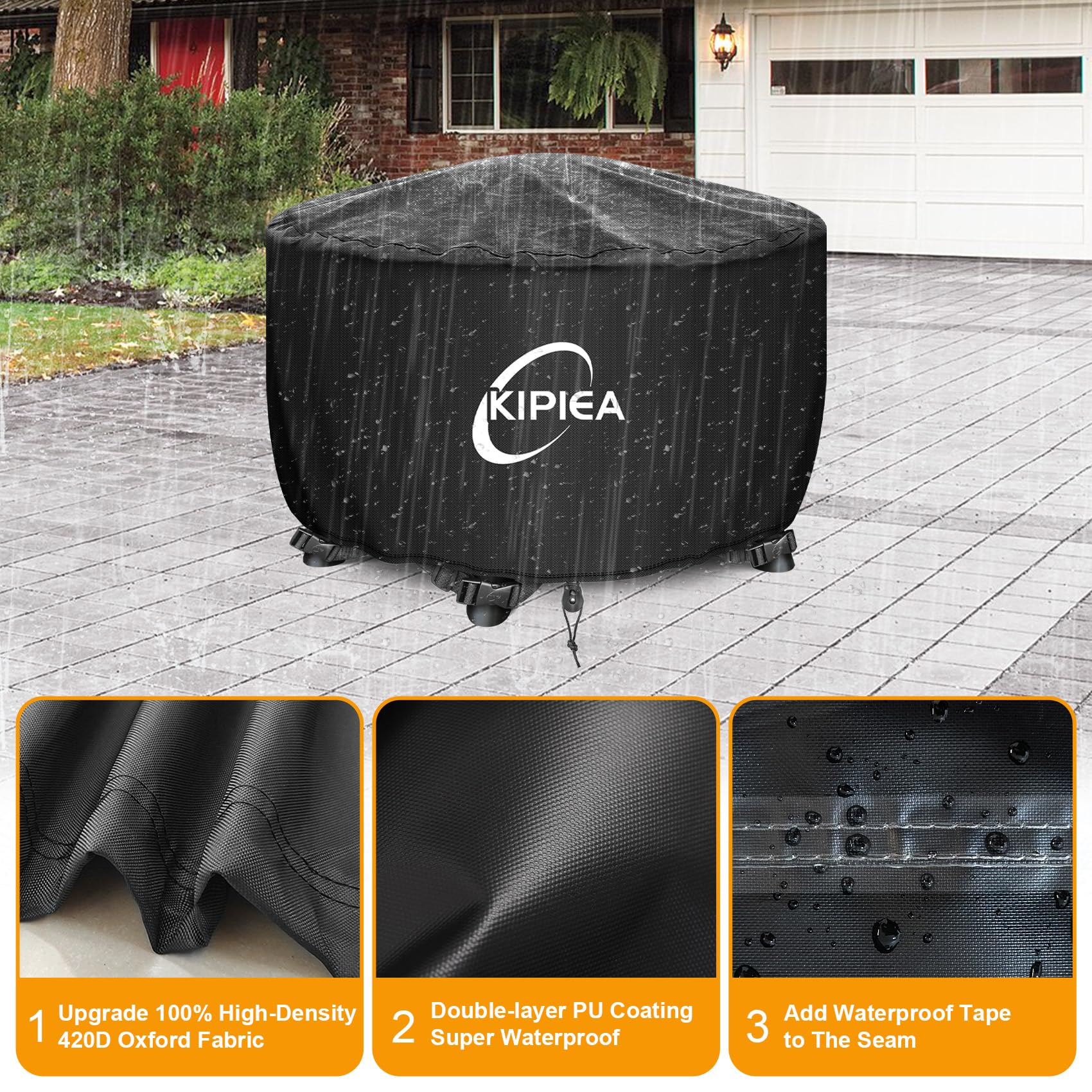 Kipiea Fire Table Cover, Waterproof Round Fire Pit Cover with Anti UV, Fits Outdoor Patio Fire Bowl and No Tears, No Fading - Black (36"D x 20" H) — view 3