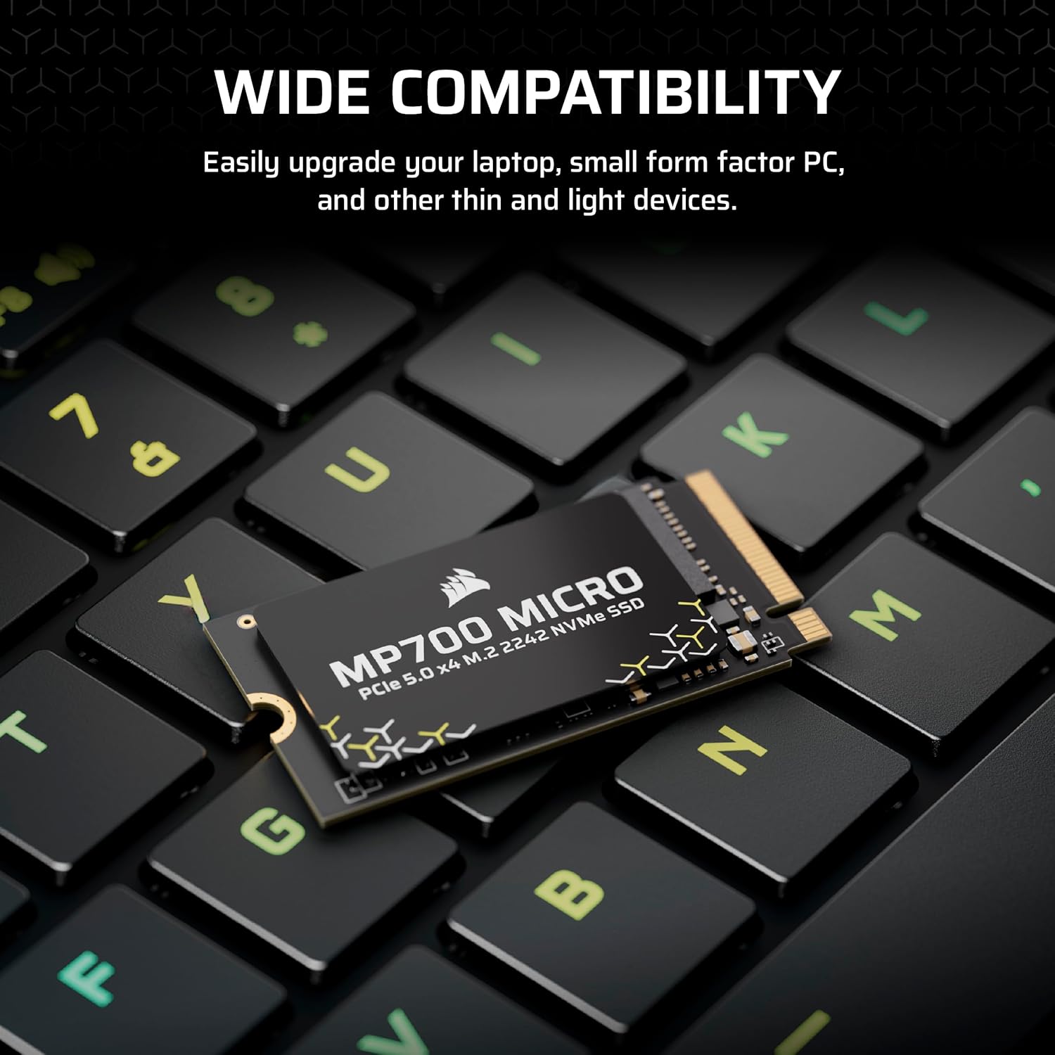 Corsair MP700 Micro 2TB PCIe 5.0 NVMe M.2 2242 SSD – Up to 10,000 MB/s Read, 8,500 MB/s Write – Gen5 Speed for Laptops & Mini PCs – Black