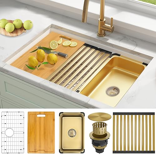 Miniatura 33 de Fregadero de barra blanco para montaje inferior, fregadero de barra compuesto pequeño de 16 x 18 pulgadas, fregadero de granito para cocina y bar