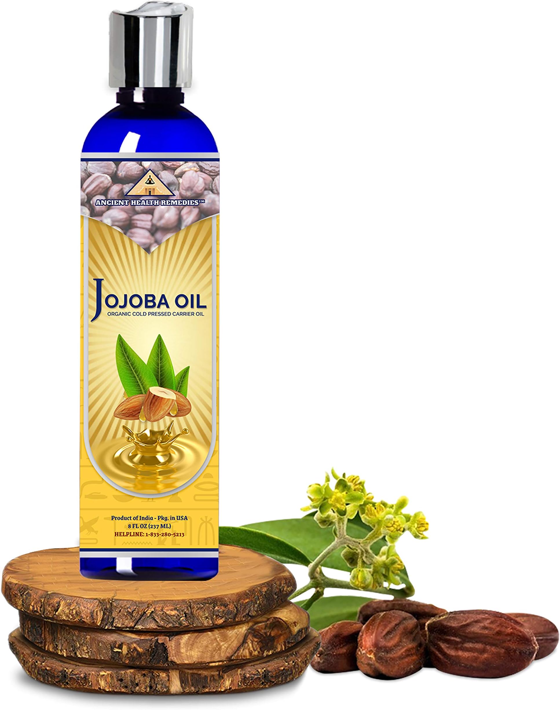 Organic Unrefined Cold Pressed PURE JOJOBA CARRIER OIL (8 oz) Bulk Wholesale Beauty, Hair Growth Moisturizing DIY Oil For Body Butter Skin Products & Soap Making (INDIA)