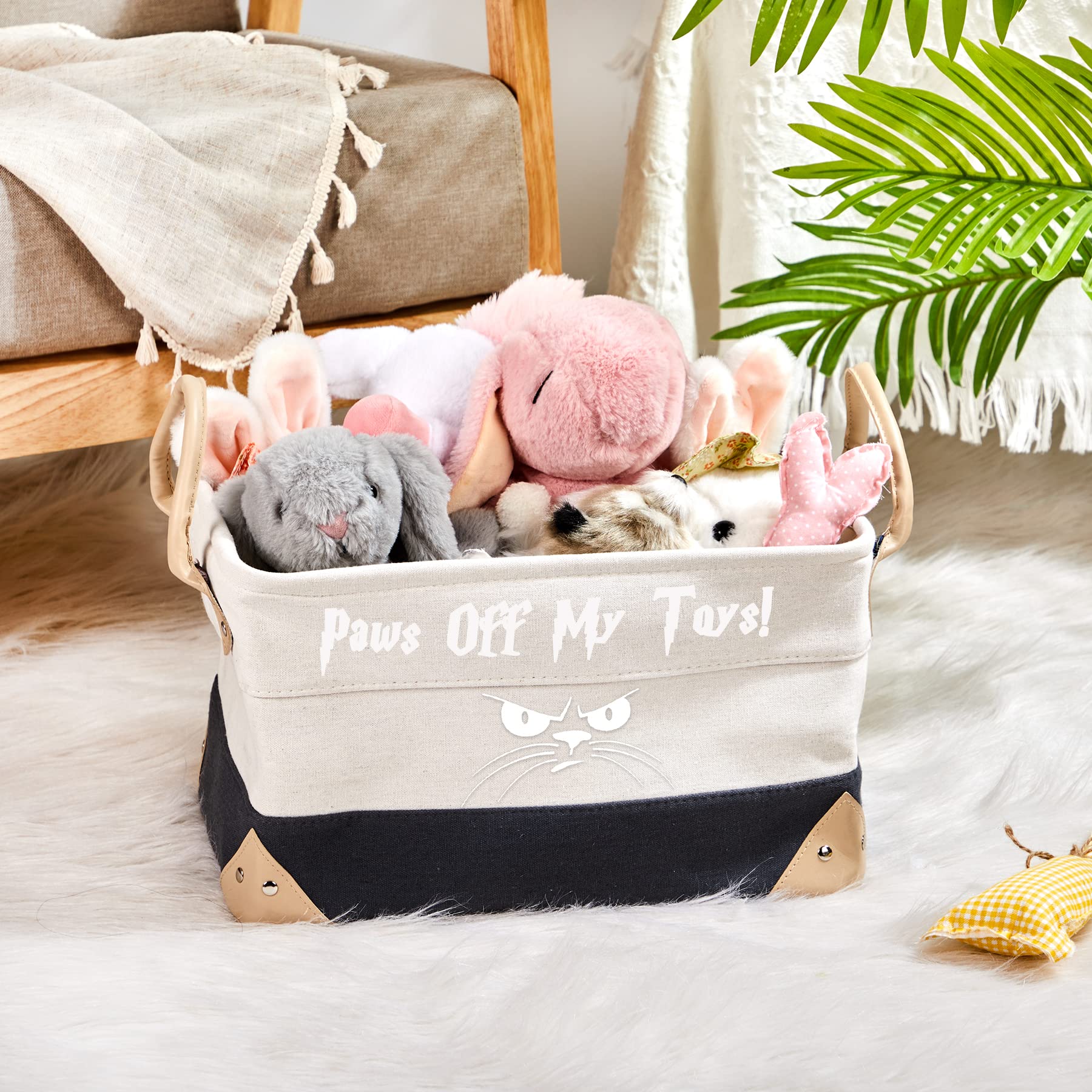 Personalized Storage Basket Dog Toy Bin Basket Collapsible Storage Boxes with Handles for Pet Dogs Cats Toys Treats Leashes Organizers