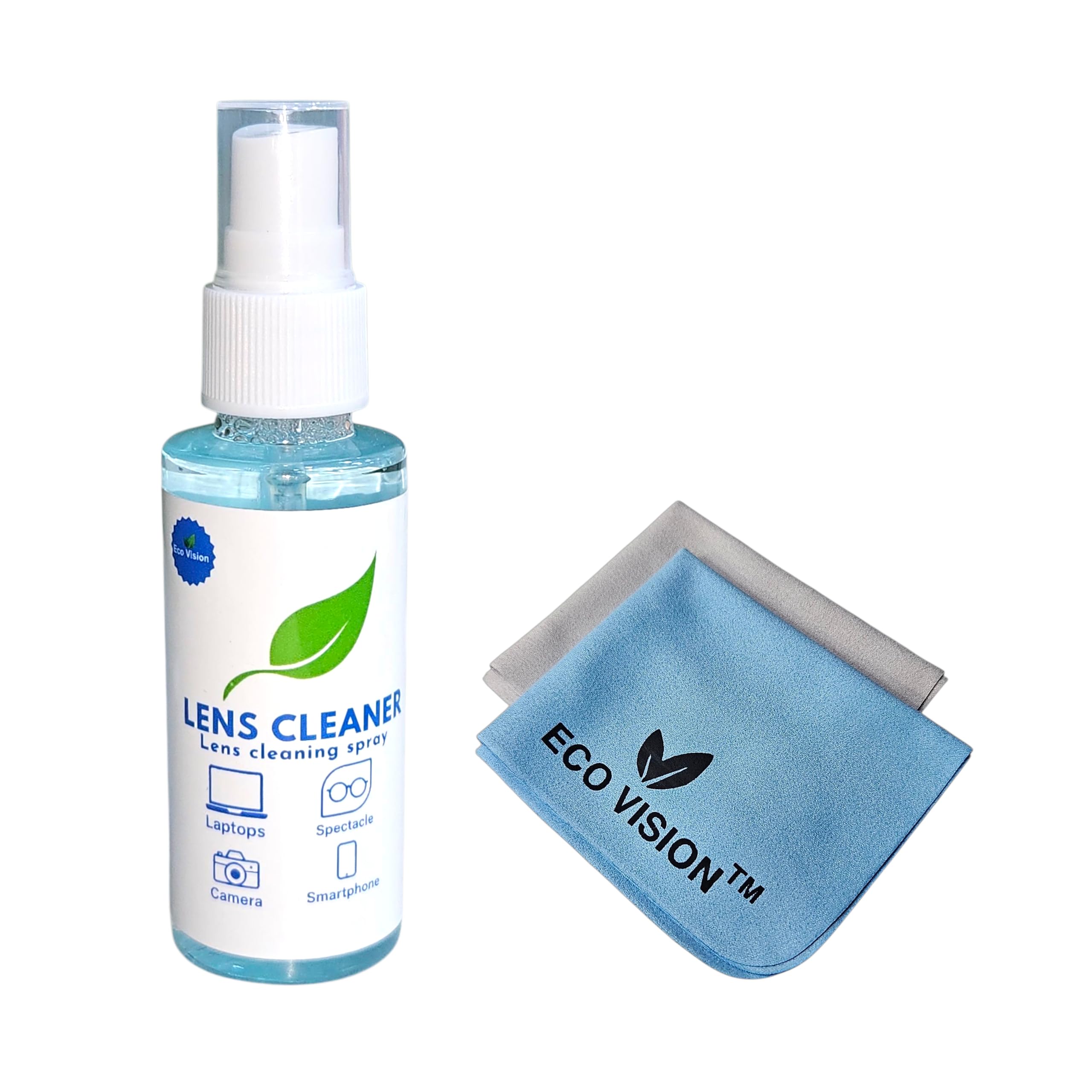 Eco Vision 1Premium Lens Cleaner with 2 Premium Microfiber Cloth(100 ml) |Alcohol Free | Effective Lens Cleaner for Spectacles, Sunglasses, Screen,Laptop, Camera Glass etc (1)