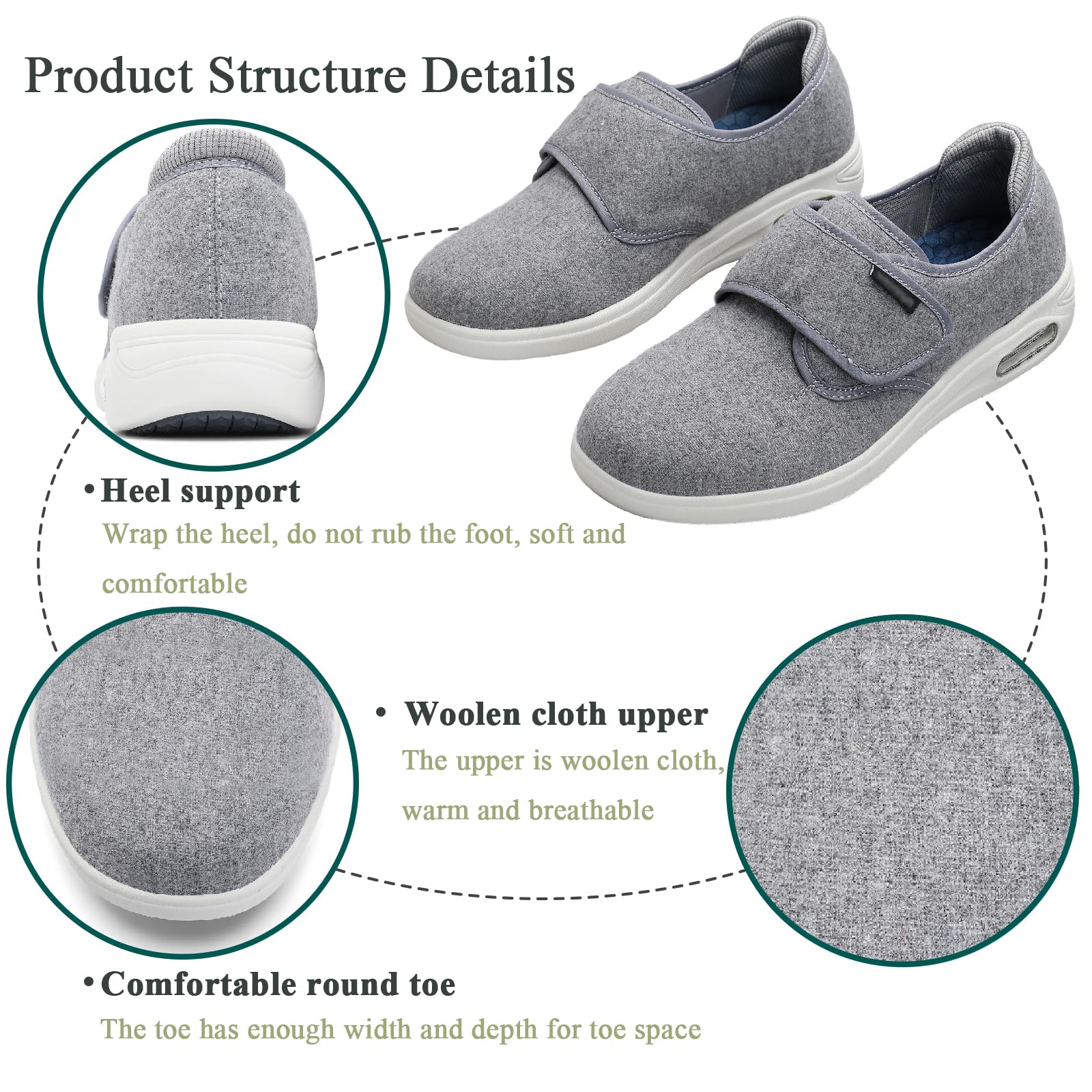 Bardzo szerokie buty dla cukrzyków dla kobiet i mężczyzn, regulowane buty do chodzenia z oddychającą, wygodną podszewką, antypoślizgowe kapcie outdoorowe dla opuchniętych stóp
