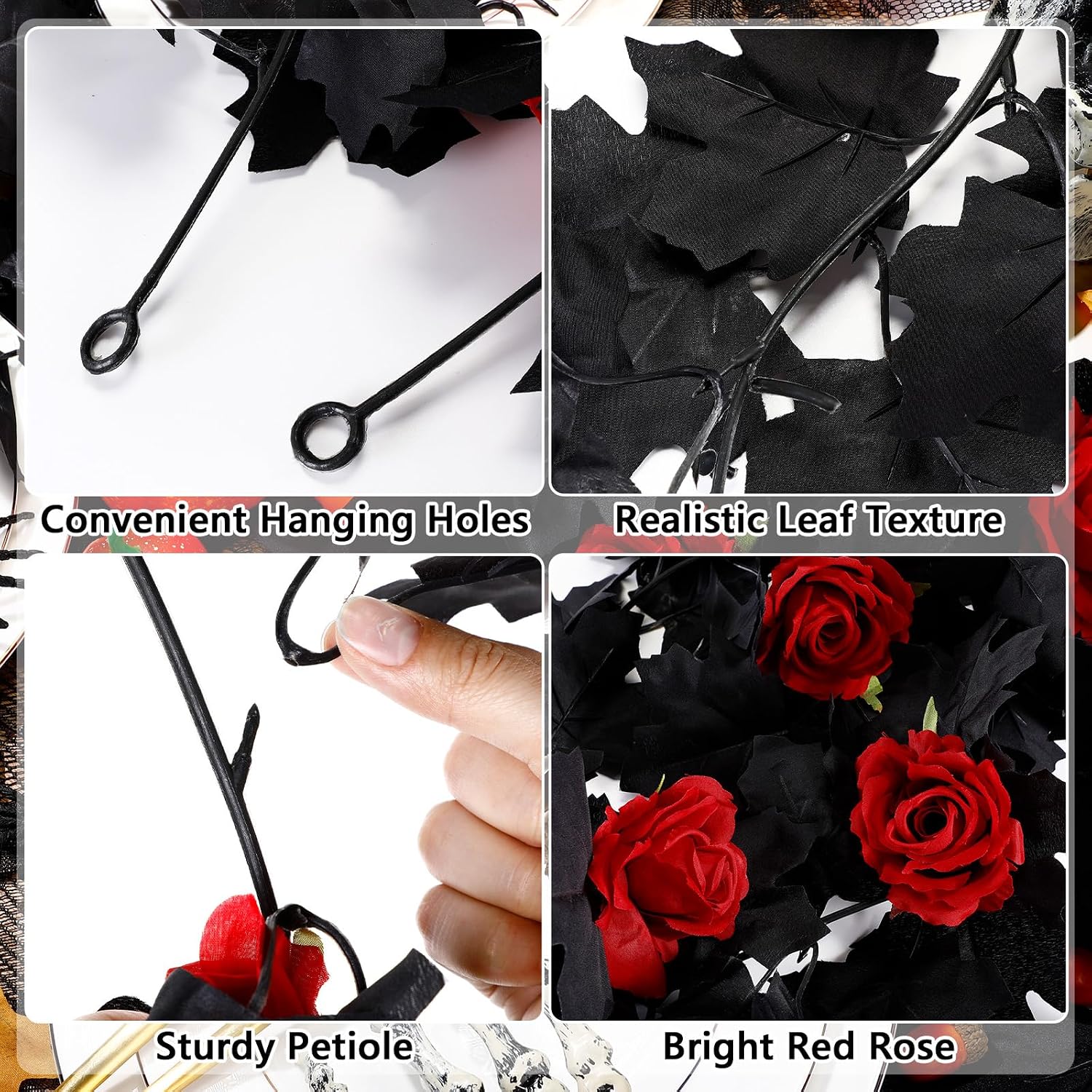 Suncalla 1 Pack 6 FT Halloween Garland with Black Vines and Red Roses