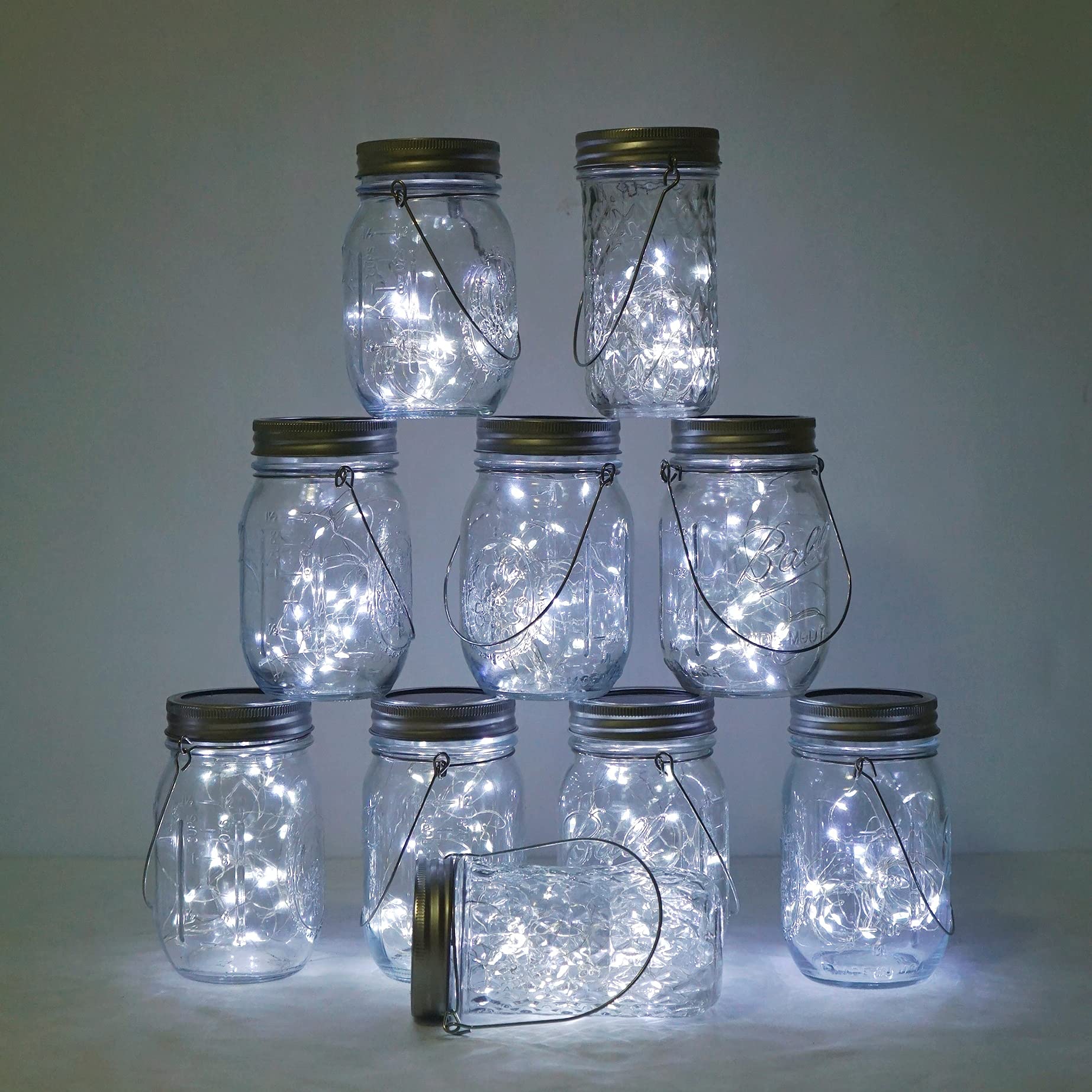 Decorman Solar Mason Jar Lights, 10 Pack 30 LED Fairy Star Firefly String Lids Lights with 10 Hangers for Patio Yard Garden Party Wedding Christmas Decoration(Jars Not Included) (10 Pack, Cool White)