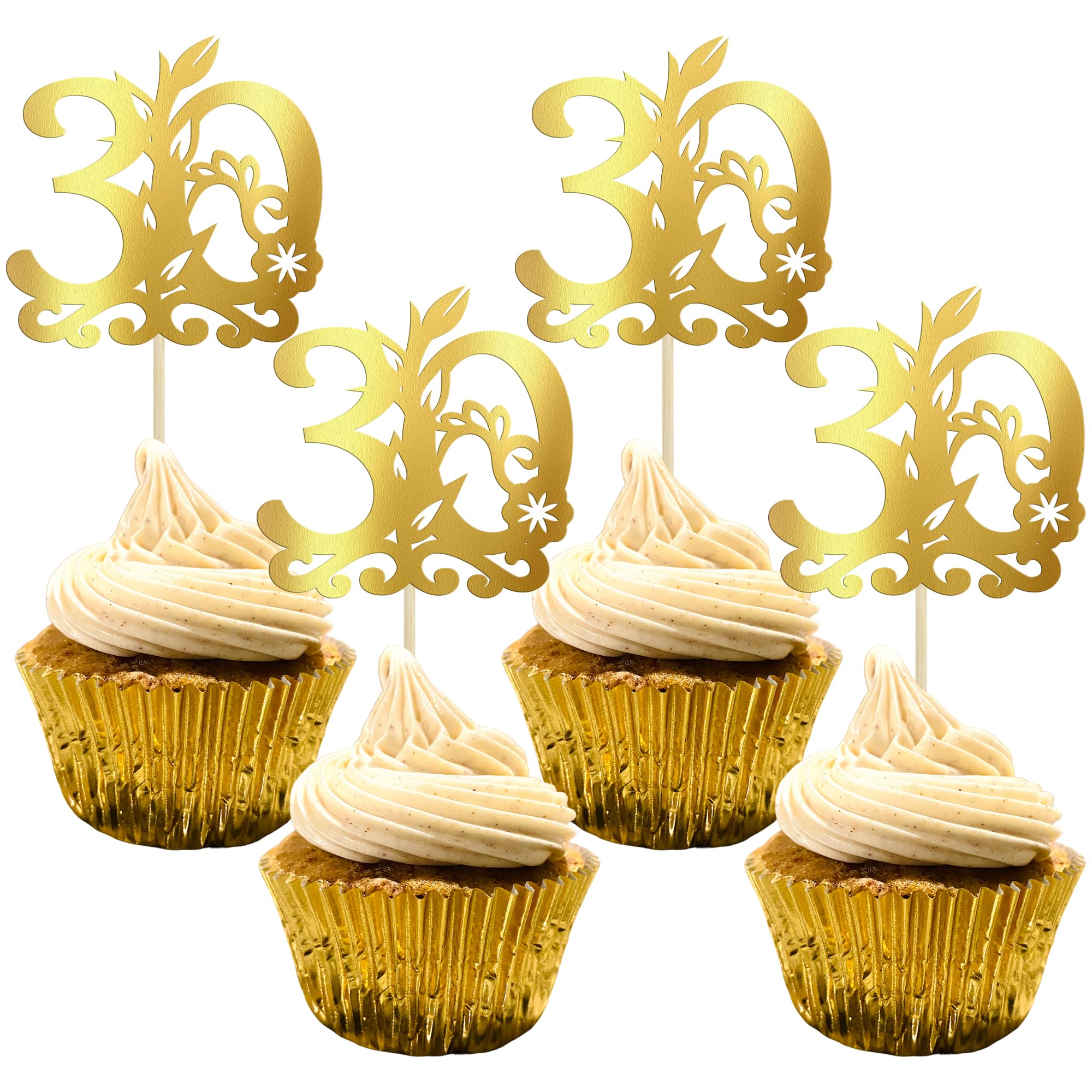 Gyufise 24Pcs Happy 30th Birthday Cupcake Toppers 30 Cake Topper Cheers to 30 Cake Decoration for 30th Birthday Anniversary Party Decoration Supplies Gold