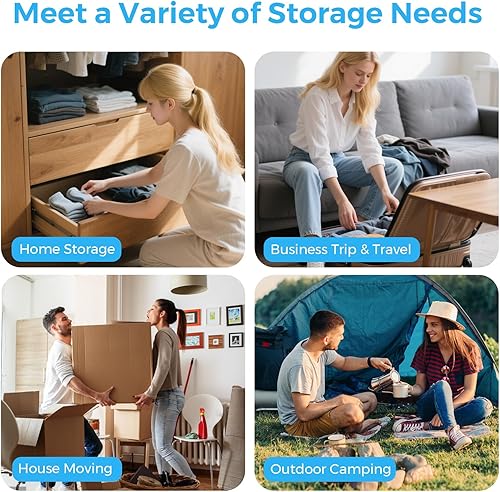 Miniatura 8 de Bolsas de sellado al vacío para ropa de viaje, paquete de 12 bolsas de almacenamiento al vacío para ropa con bomba eléctrica portátil, bolsas