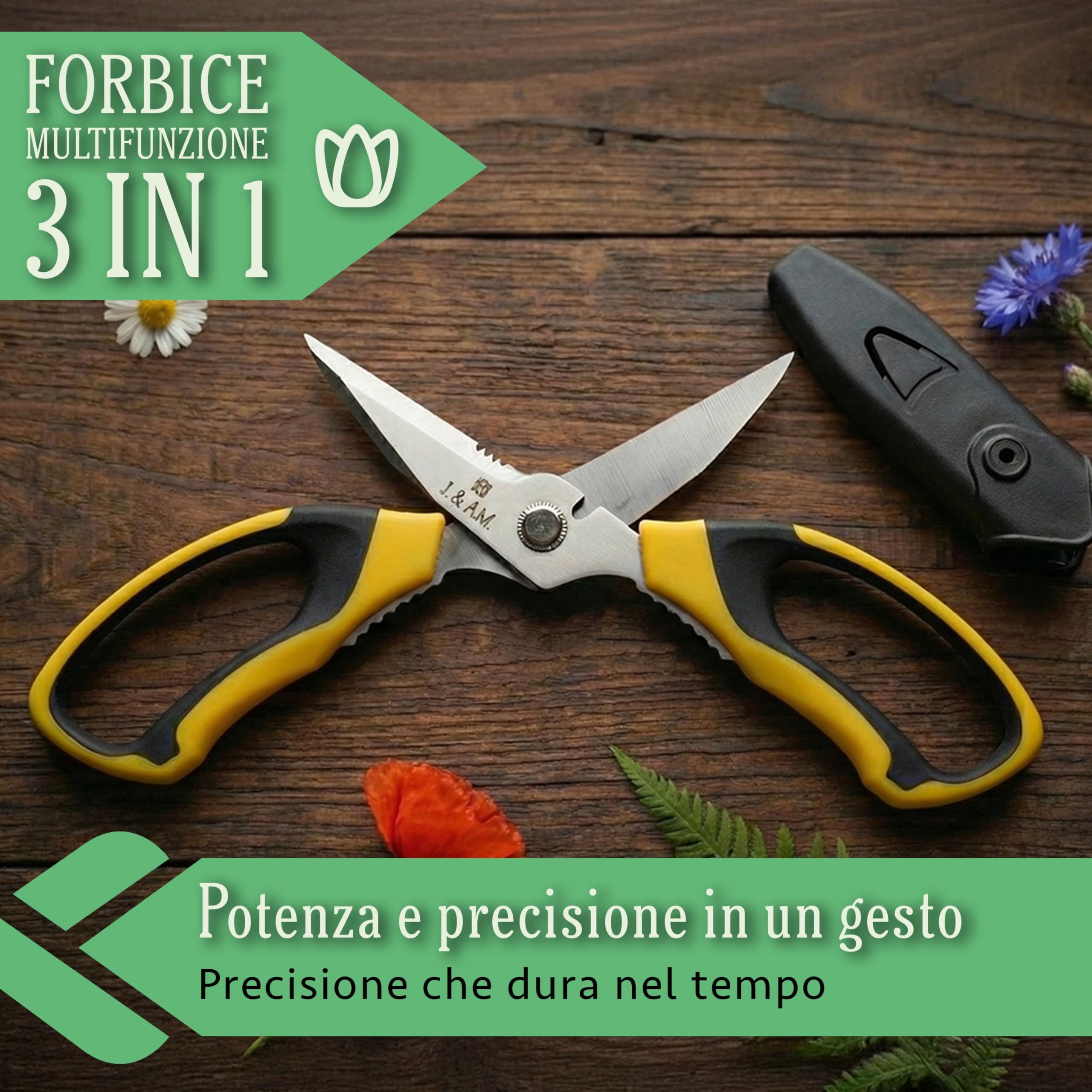 Forbici da Potatura Professionali in Acciaio Inox con Impugnatura Antiscivolo e Coprilama, Cesoie Potatura Multiuso per Giardinaggio