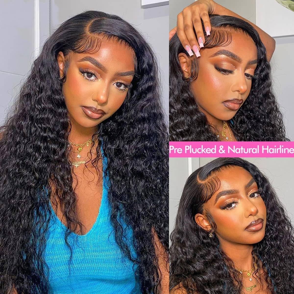 MsSunlight Lace Front Wig Human Hair Water Wave 13x4 Deep Wave Human Hair Wigs for Women 20 Inch 12A Curly Wig Pre Plucked Bleached Knots 180% Density - Image 4