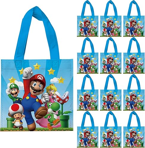 20 bolsas de recuerdos de dibujos animados, bolsas no tejidas reutilizables para Super Bros suministros de fiesta de cumpleaños, baby shower,