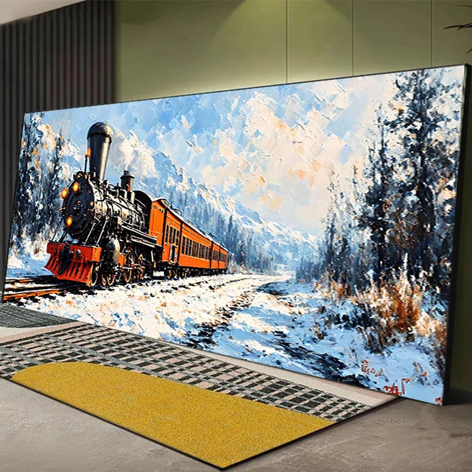 Malen nach Zahlen Kinder Winter, Geschenke für Mädchen Junge, Bastelset Kinder, Malen nach Zahlen Zug | Malen nach Zahlen Ohne Rahmen, für Home Wand Dekor Geschenk (60x120cm) Bastelset Erwachsene 2-W