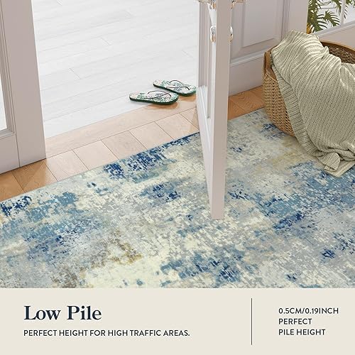 Miniatura 6 de Lahome Alfombra abstracta moderna  2 x 8 pulgadas, color azul, para pasillos, alfombra de baño, alfombra de cocina, lavable y antideslizante, para