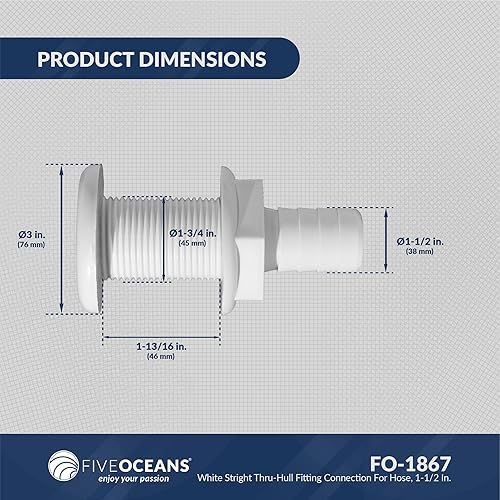 Vista 13 de Five Oceans Accesorios de casco de 3/4 pulgadas para barco, polipropileno moldeado por inyección blanco, púas, resiste condiciones duras - FO1863