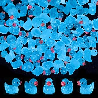 200 Pcs Luminous Mini Resin Ducks Tiny Glow in The Dark Ducks Miniature Duck Figures Micro Garden Landscape Aquarium Dollhouse Ornament Potted Plants Decoration for Party Toys Crafts Decor (Blue)