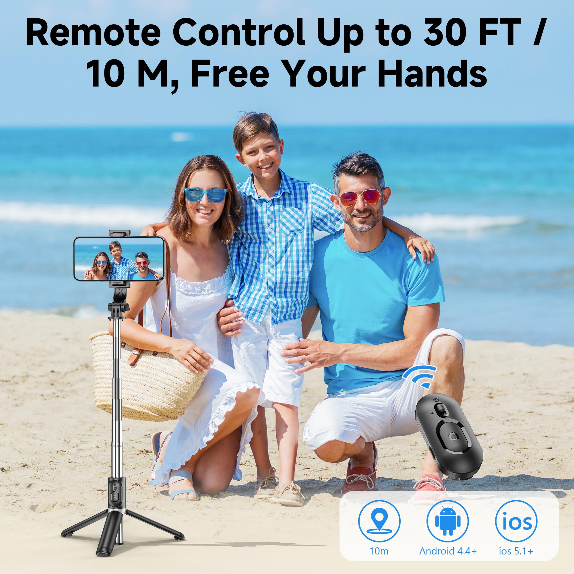 Selfieshow Selfie Stick Tripod Remote, bezprzewodowy pilot do smartfonów, akcesoria do monopodu, kompatybilny z urządzeniami z systemem iOS i Android, kompaktowa i przenośna konstrukcja
