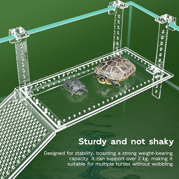 Hanging Turtle Dock Turtle Tank Accessories Adjustable, Large Basking Platform with Freely Installable Climbing Ramps for Aquatic Turtles Sturdy, Wobble-Free Design in Acrylic Material (15)