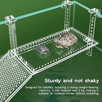 Hanging Turtle Dock Turtle Tank Accessories Adjustable, Large Basking Platform with Freely Installable Climbing Ramps for Aquatic Turtles Sturdy, Wobble-Free Design in Acrylic Material (15)