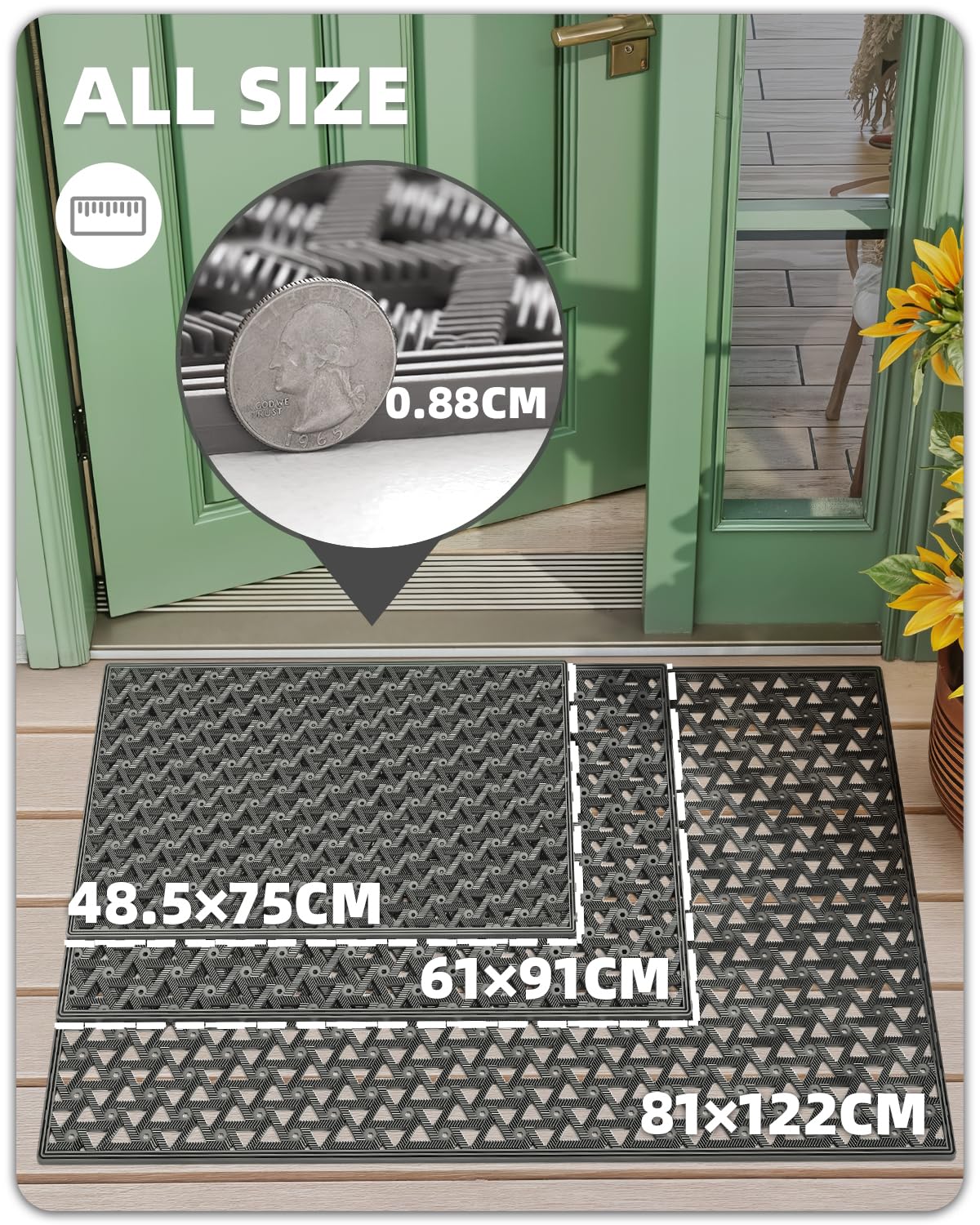 COLOR&GEOMETRY Paillasson extérieur avec Drainage, en Caoutchouc résistant et étanche. pour Toutes Les Saisons. Idéal pour entrée, Porte et Patio 48.5x75 cm Gris