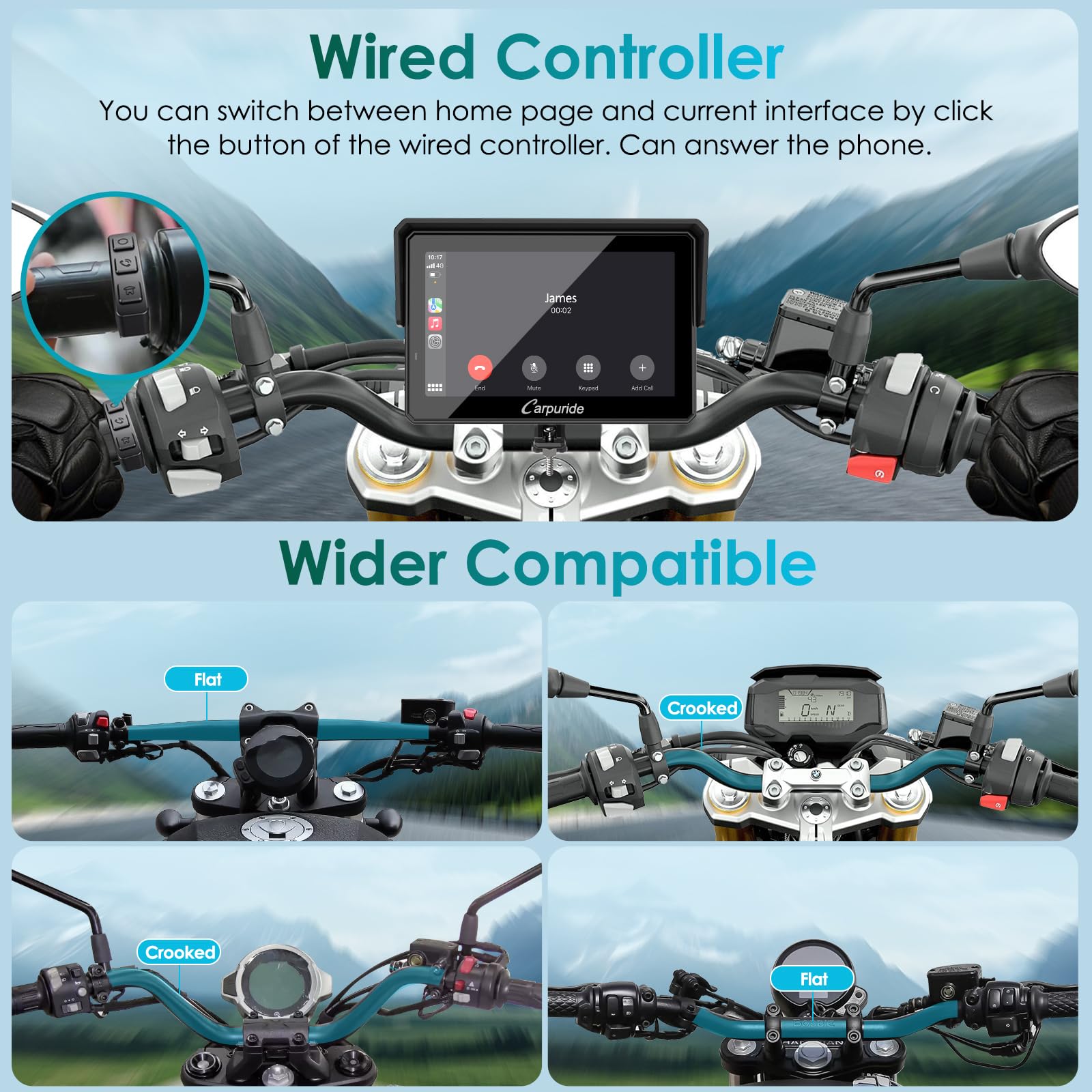 Carpuride W502S Pro - GPS inalámbrico para Motocicleta, Carplay/Android Auto, Pantalla táctil Impermeable de 5", con Soporte BM05, Bluetooth Trans, Mando a Distancia con Cable y navegación - 5