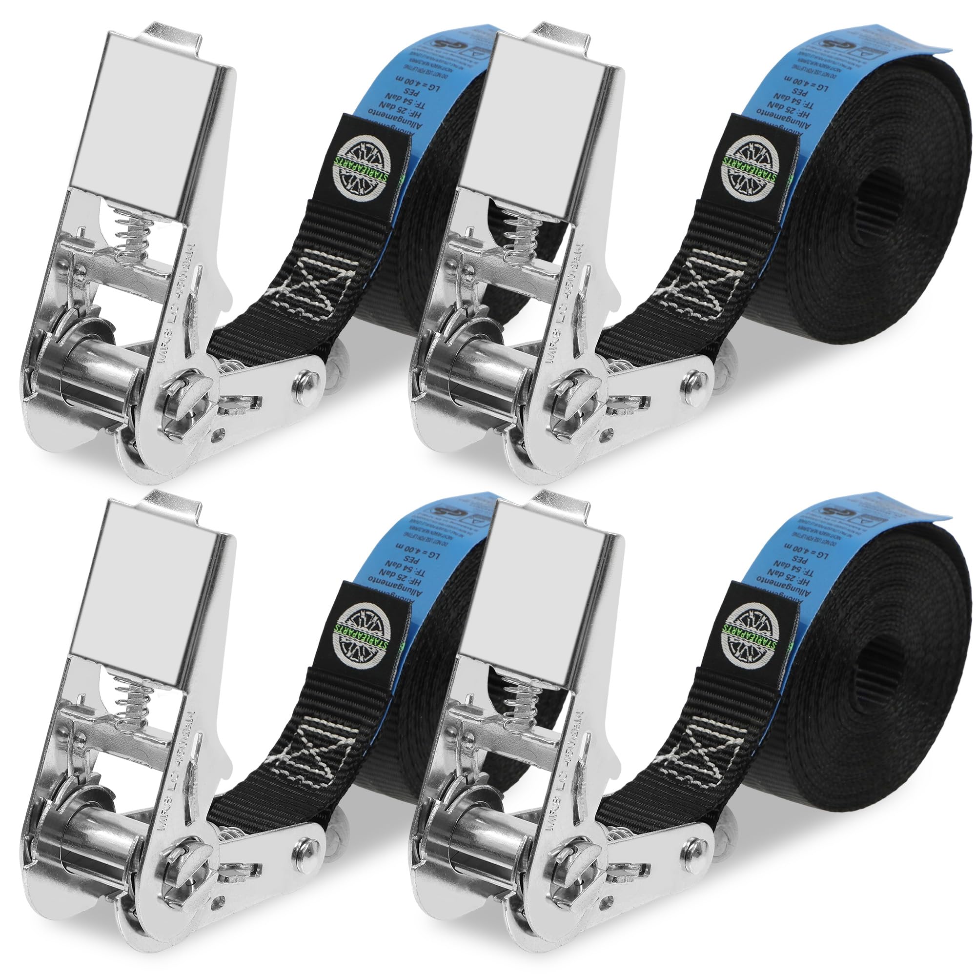 StarLeaparts 4 Stück Spanngurte mit Ratsche, 25mm x 4m - 1800kg Kapazität, TÜV/GS Zertifiziert, Ratschengurte Vielseitige Zurgurte für Auto, Sackkarre, Motorrad, Kajak