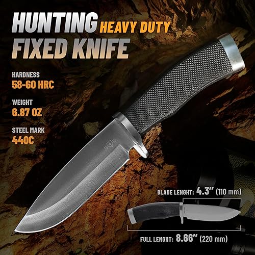 Miniatura 3 de Grand Way Hunting Knife - Survival Knives for Men - Best Tactical Camping Hunting Hiking Knife - Bushcraft Field Gear Accessories Tool - Fixed Blade