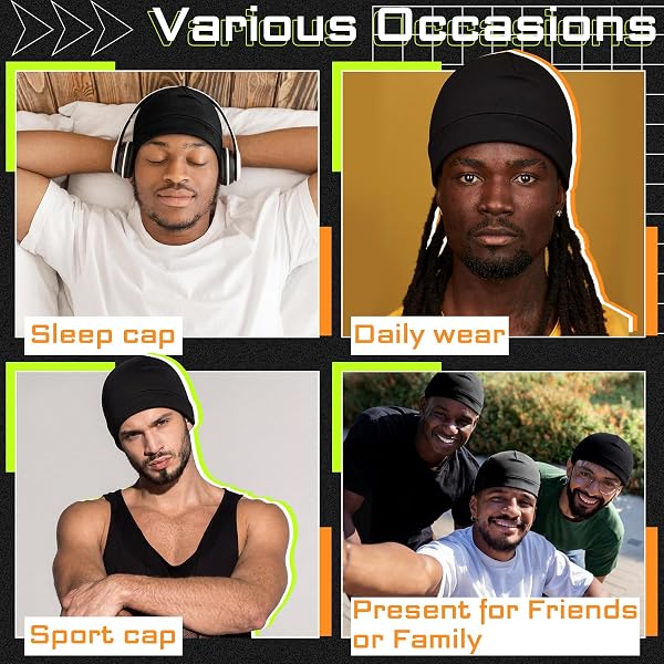 Unittype 4 Pcs Satin-Lined Skull Cap Satin Interior Lined Beanie Cap Wearable Night Sleep Hat for Men Women Hair Protection - 4