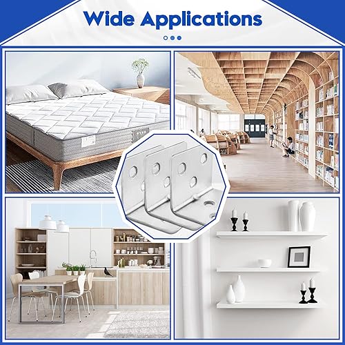 Miniatura 6 de 30 soportes en L de acero inoxidable para estantes con 180 tornillos, soportes de esquina pequeños de madera y metal, soportes angulares resistentes