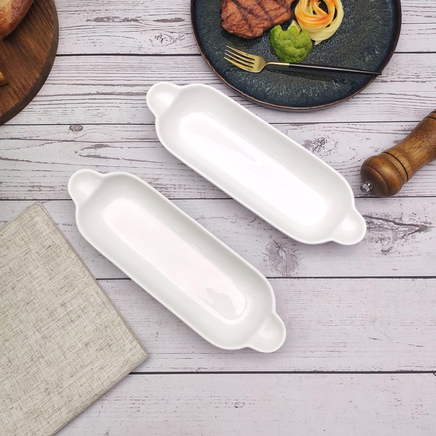 Ceramics Olive Plate, Olive cookies Tray - Large, Chip Resistant, White Porcelain Olive Canoe, Dishwasher Safe, For Snacks, Condiments, Appetizers11.2 Inch