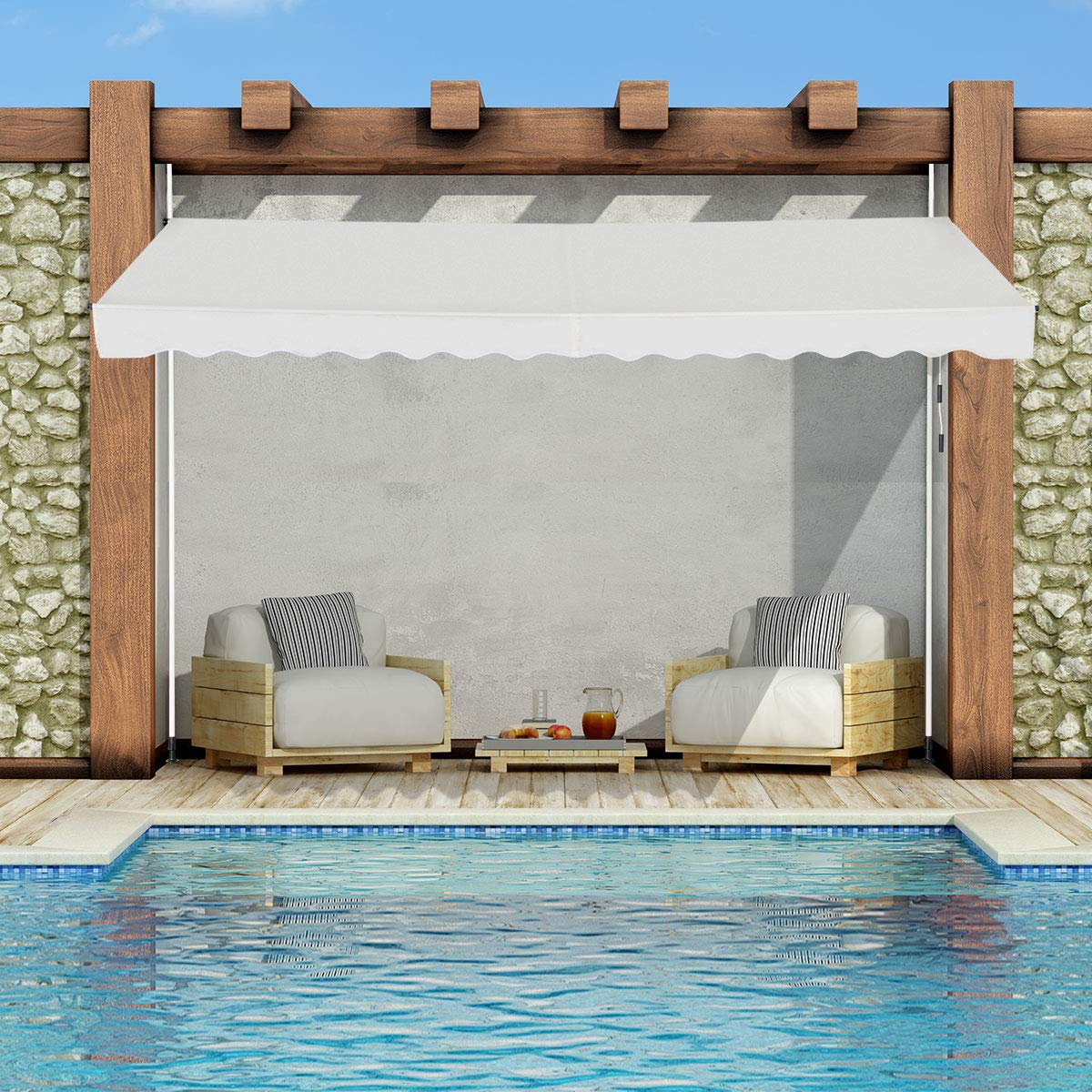 RELAX4LIFE Store Banne Manuel sans Perçage, Auvent Balcon Rétractable avec Manivelle, Tissu Oxford Anti-UV Imperméable, Hauteur Réglable 2-3 M, Store Banne pour Porte Fenêtre (Beige, 400 X 125 cm)