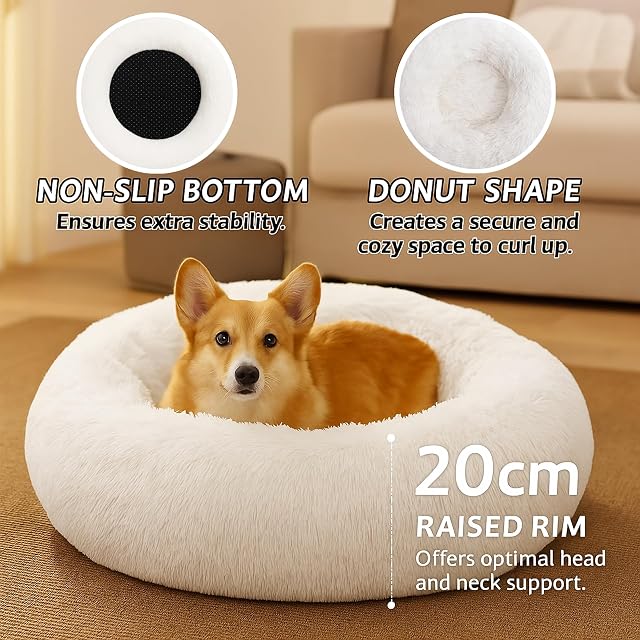 Foto 3 de 7 de Cama calmante para gatos, cama redonda de felpa esponjosa para perros, acogedora, suave, lavable