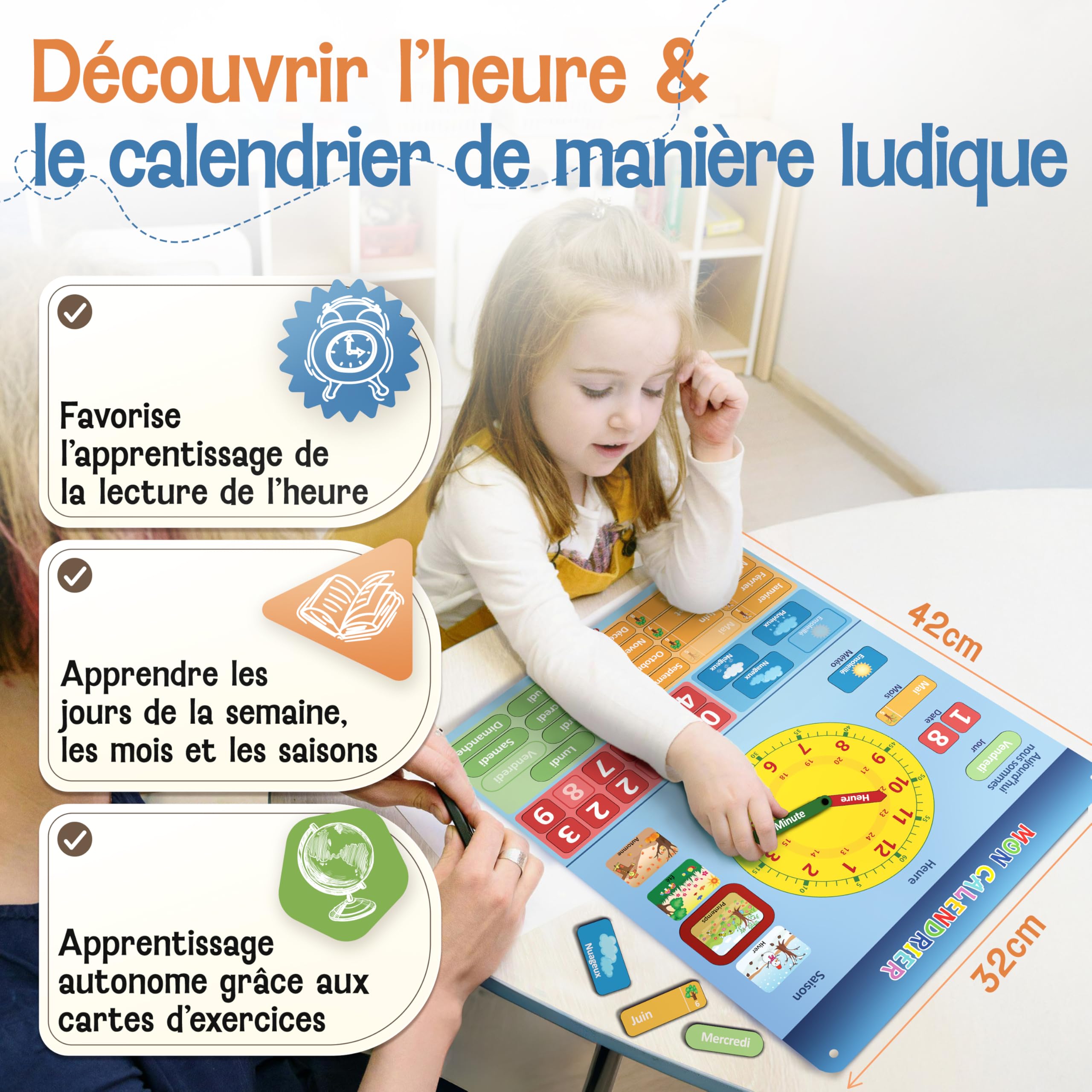 LIKARTO Mon Premier Calendrier – Jeu Éducatif Magnétique pour Enfants avec 36 aimants – 42x32cm