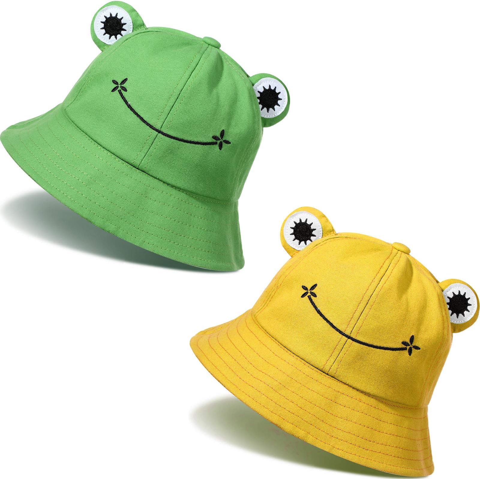 GeyogaCute Frog Bucket Hats Cotton Fisherman Cap Summer Beach Sun Protection Cap for Adults