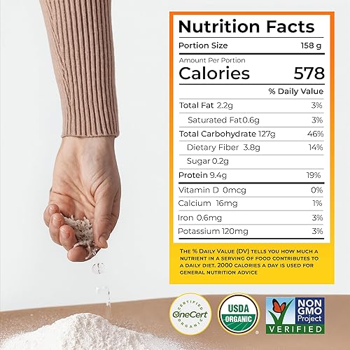 Miniatura 2 de Darsa Organics Harina de arroz blanco  Orgánico premium, certificado por USDA, sin OMG, polvo de arroz sin gluten para hornear y cocinar, sin