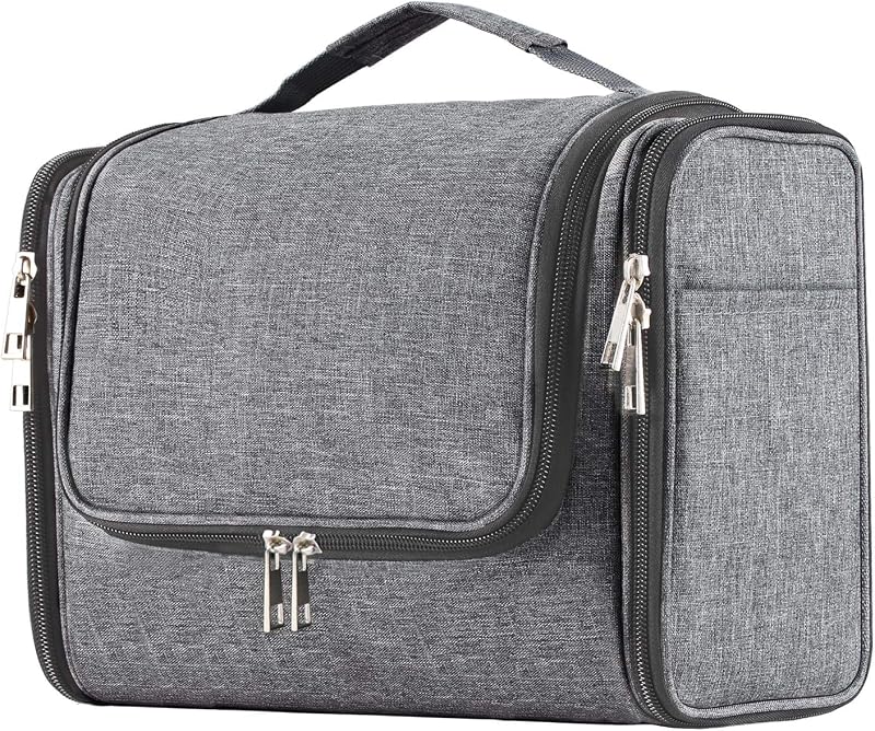 Buruis Neceser Colgante para Mujer y Hombre, Neceser, Oxford Gris | Diseño de nailon en forma de panal, gran capacidad, cremalleras dobles, gancho para colgar resistente, almacenamiento de artículos de tocador de tamaño completo, artículos esenciales para cosméticos