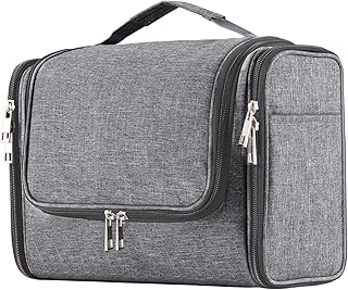 Large Capacity Toiletry Bag for Women and Men, Hanging Toiletry Organizer Cosmetics Makeup Bag, Water-Resistant Dopp kit Shaving Bag for Full Sized Toiletries, Travel Essentials (Demin Gray)