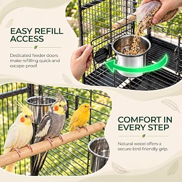 ZENY 68-Inch Birdcage, Playtop Parrot Cage, Wrought Iron Bird Cage with Rolling Stand, Heavy-Duty Pet Bird House for Parrot Cockatiel Cockatoo Parakeet Macaw Finches, Black