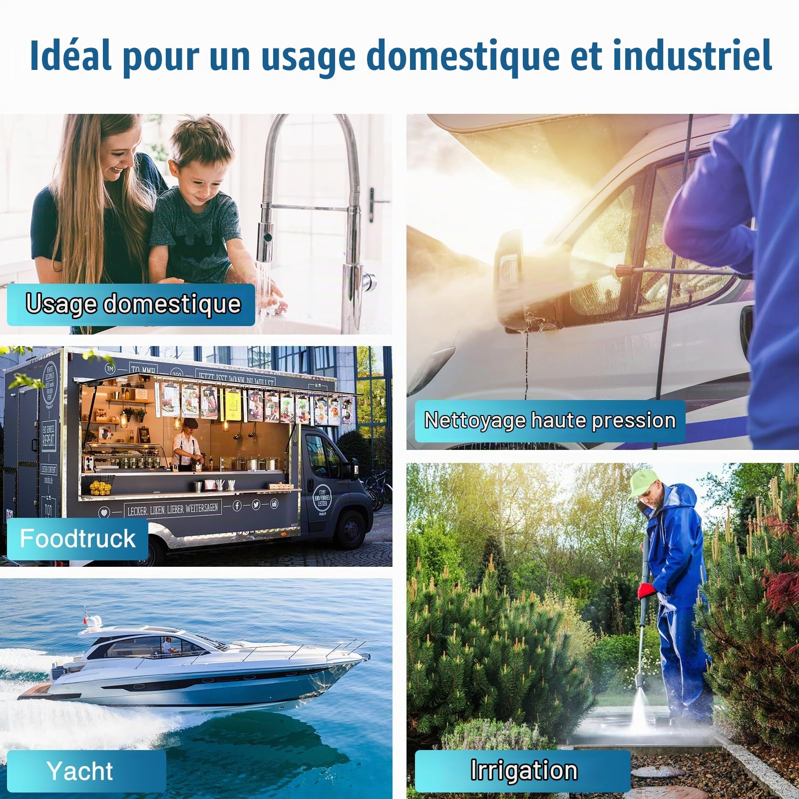 Pompe à Membrane 220V AC, 4.5 GPM 70 PSI Pompe a Eau Camping Car Pompe à Eau 220V Pompe à Eau Auto-amorçante pour Camping-Cars, Caravanes, Bateaux, Lavage et Irrigation de Jardin