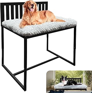 Beside Dog Bed,Adjustable Height Dog Bunk Beds,40''x28'' Metal Dogs Bed Frame with Cushion,Large
