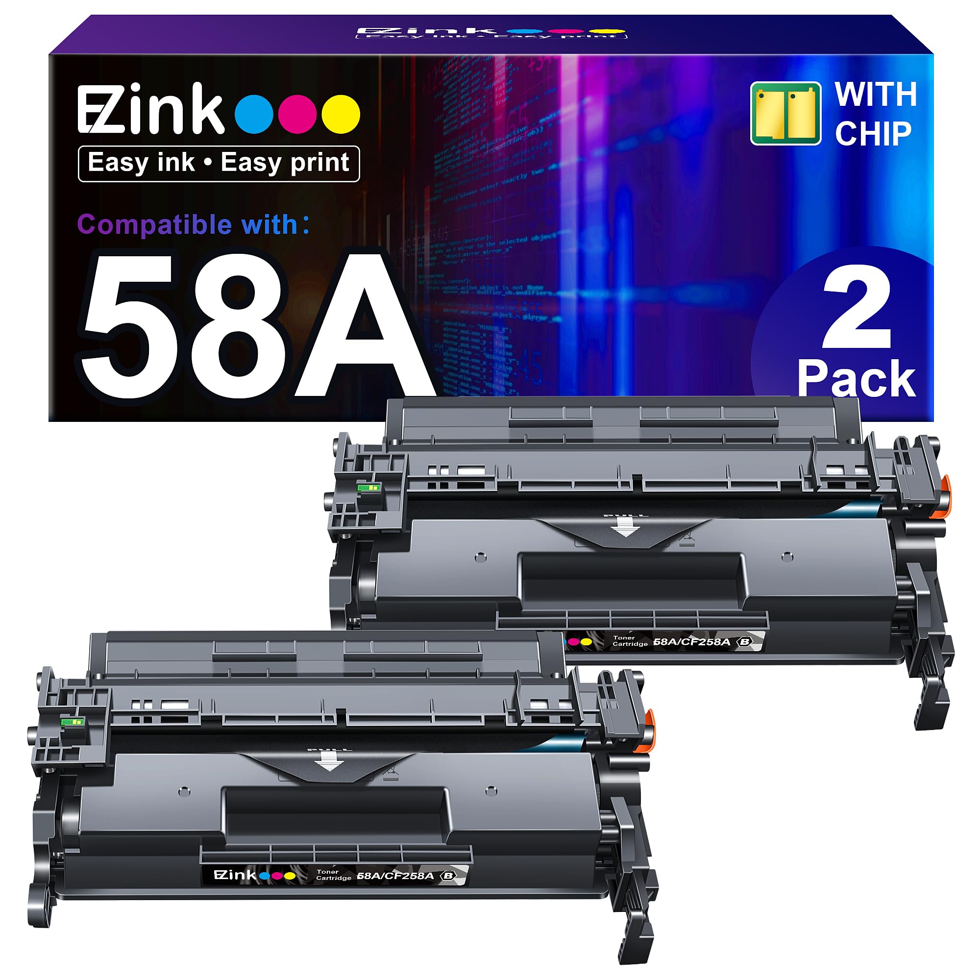 E-Z Ink 58A Toner Cartridge Black Compatible Replacement for HP 58A 58X CF258A CF258X Toner to use with Laserjet Pro MFP M428fdw M404dn M404n M404dw M428fdn M430f M406dn Printer (2 Black with Chip)