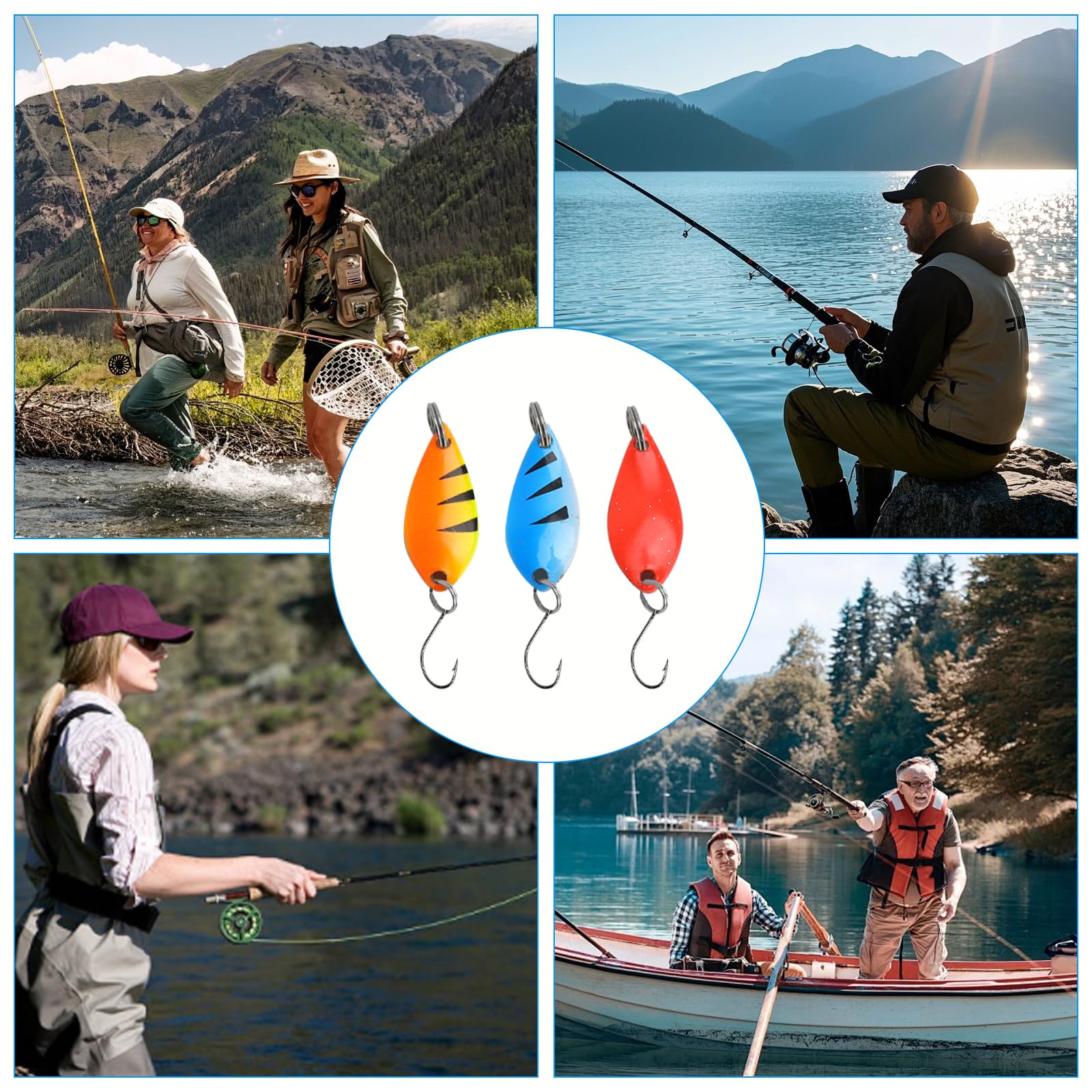 Juego de 12 cucharas de pesca para trucha con línea de pesca, juego de cucharas para trucha, juego de señuelos para trucha, cebo artificial, intermitente para agua salada, trucha de agua dulce, bajo — view 6