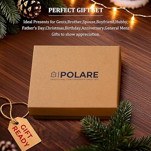 Miniatura 7 de Polare - Cartera plegable de piel de vaca con bloqueo RFID para hombres con 2 ventanas de identificación