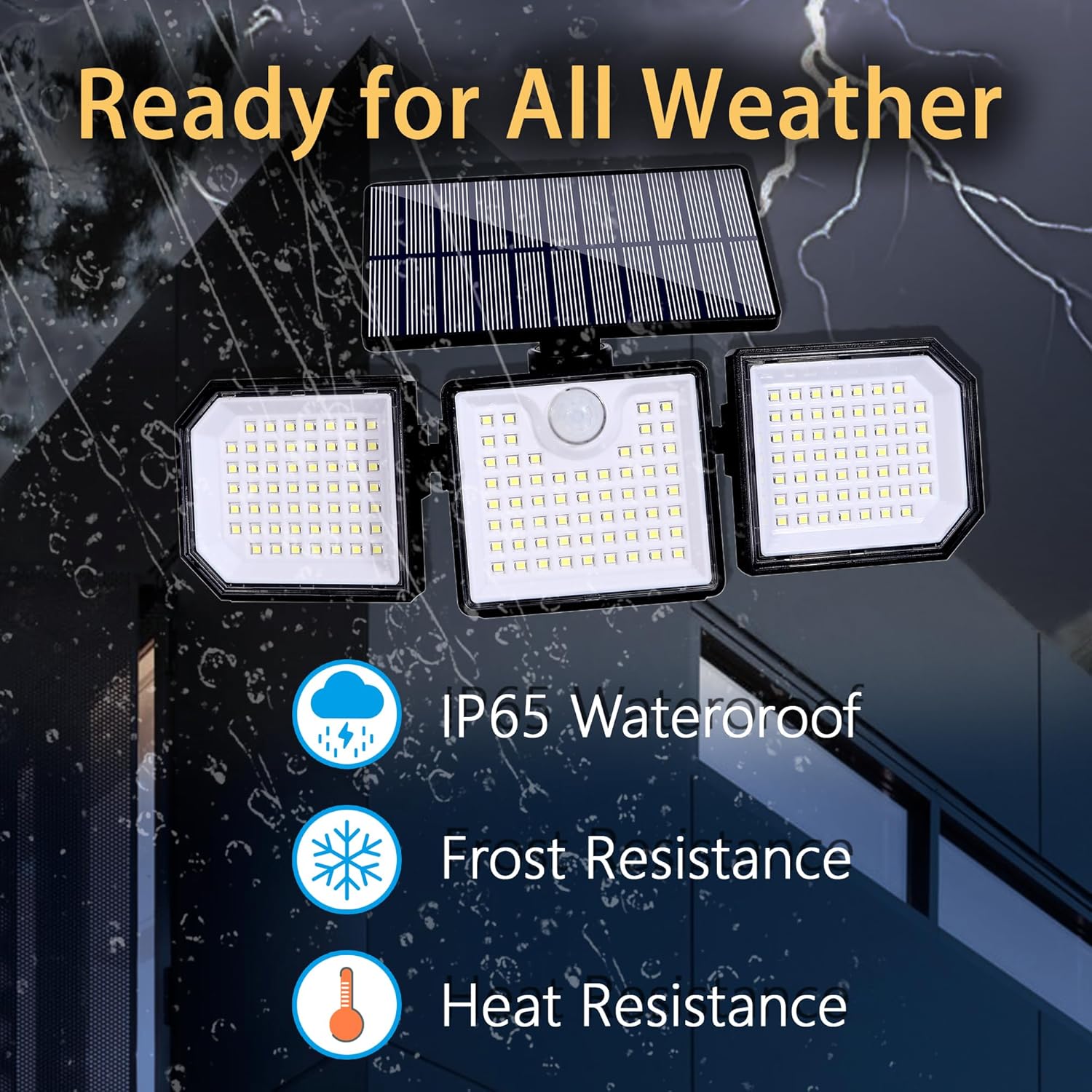 Solar Outdoor Lights,2500LM 167 LED Motion Sensor Outdoor Lights，IP65 Waterproof，270°Wide Angle with 3 Modes，3 Heads Security Light for Frontdoor Bcakyard Yard (2)