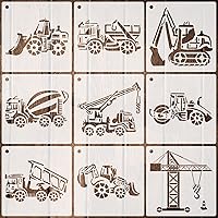 Vista 1 de 9 plantillas de vehículos de construcción, plantillas reutilizables para decoración de pared del hogar, 7.9 pulgadas