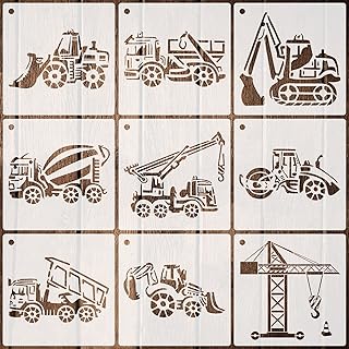 9 Pieces Construction Vehicle Stencils Reusable Truck Stencils for Home ...